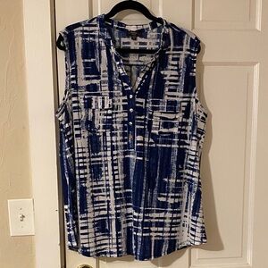 Cocomo Navy and White Sleeveless Women's Top 2X